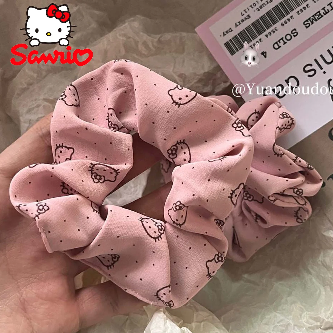 Hello Kitty Cute Korean Girl Kitty Big Intestine Circle Pink Pure Desire Katie Cat Hair Circle Dopamine Hair Rope Birthday Gift