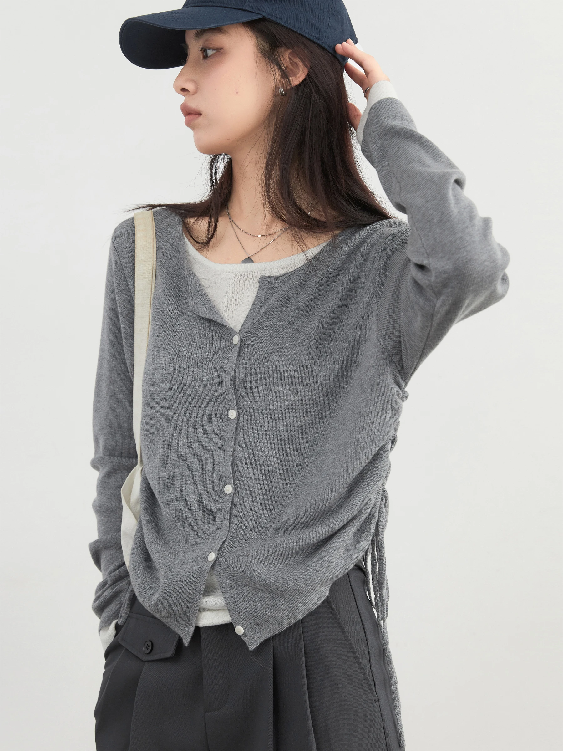 CHIC VEN New Korean Women Sweaters Slim Pullover Design Female Top O Neck Drawstring Waist Knitted Jumpers Spring Summer 2025