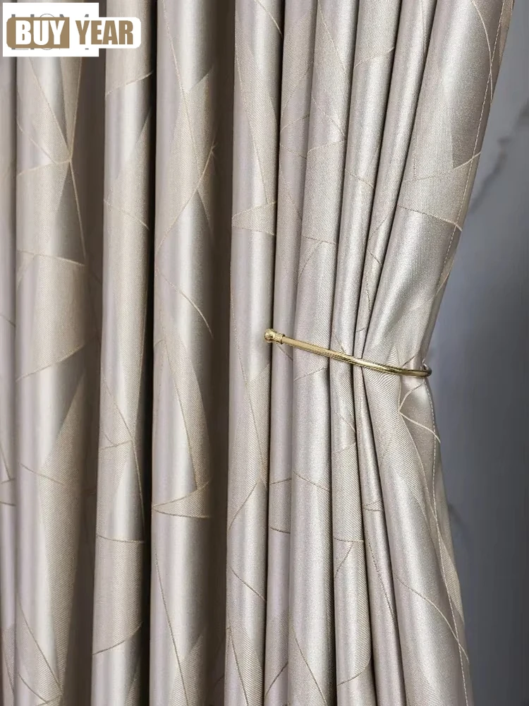 

Modern Beige Precision Jacquard Luxury Curtains For Living Room Bedroom Dining Window French Blackout Custom White Tulle Decor