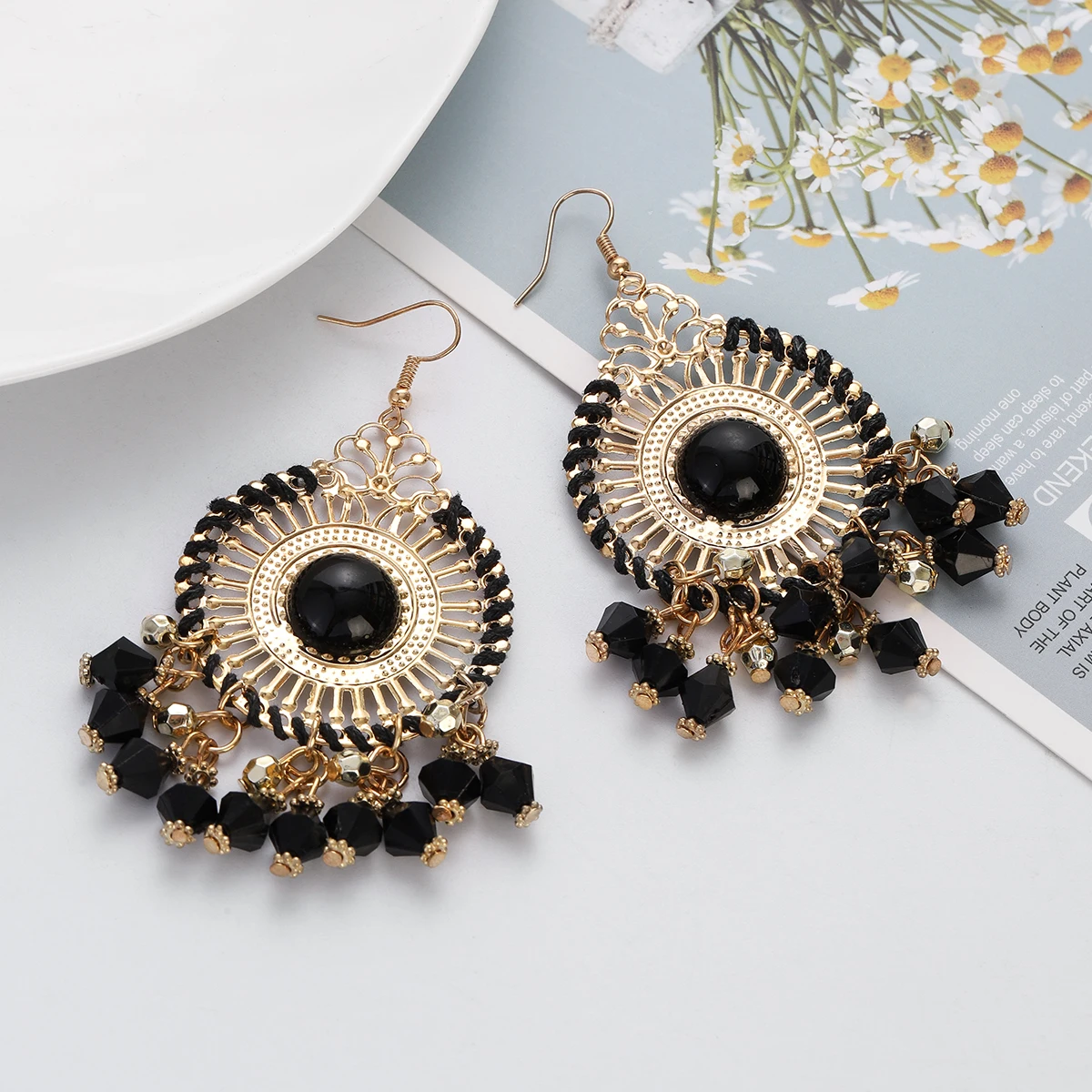 New Fashion Bohemia Tassel Earrings Colorful Beads Charm Golden Round Handmade Earrings Women Jewelry Accessories