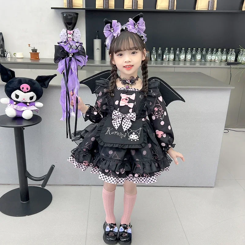 

Halloween Sanrio Kuromi Cosplay Dress Kids Autumn Princess Dress Kawaii Girl Lolita Dress Cosplay Costume Birthday Party Skirt