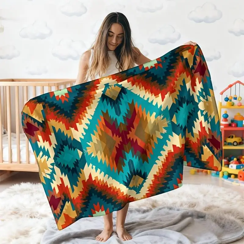 Vintage Patchwork Quilt-Style Throw Blanket - Rustic Floral-Themed Soft Blanket for Warm Cozy Home Decor