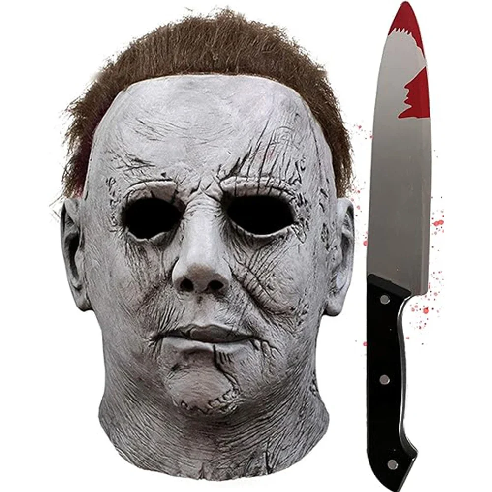 Halloween Michael Myers Mask Horror Killer Cosplay Costume Accessory Props Carnival Fancy Dress Party White Latex Full Head Mask