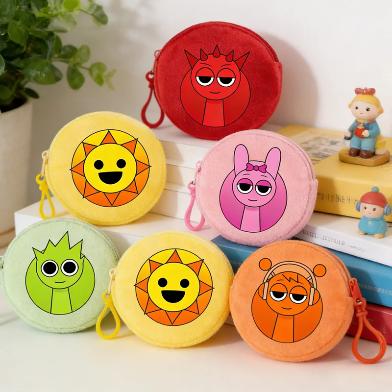Sprunkis Wallet Round Simple Casual Candy Color Zipper Purse Cute Cartoon Anime Game Fashion Mini Money Bag Birthday Party Gift