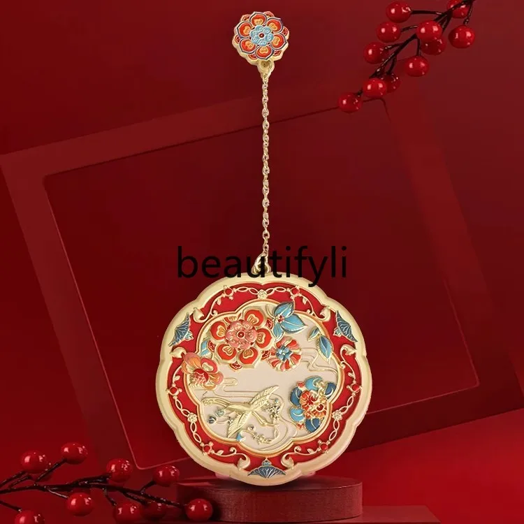 Antique museum merchandise mirror with leather case wedding round mirror handheld makeup mirror birthday gift box