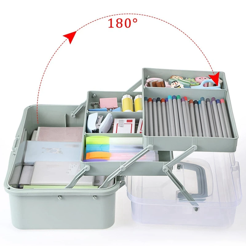 3-Layer Plastic Dividing Storage Box Craft Organizer and Storage with Adjustable Spacers Portable Handled Organizer