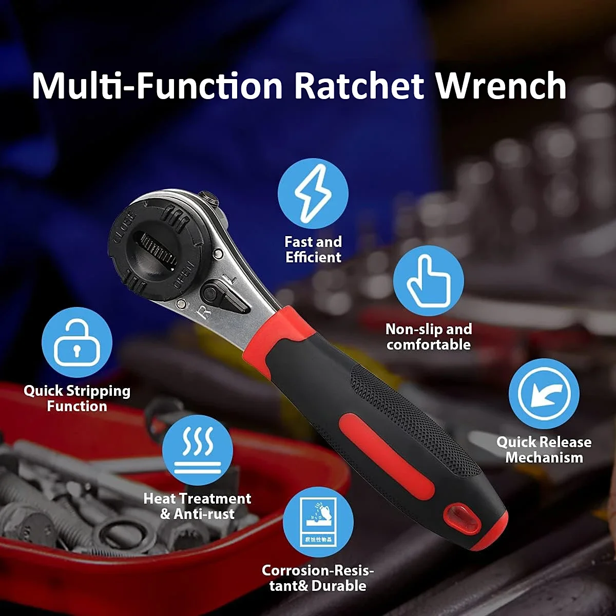 

Adjustable Ratchet Wrench for 6-22mm Universal Multi-Function Adjustable Socket Wrench Non Slip Handle Ratcheting Wrench Set