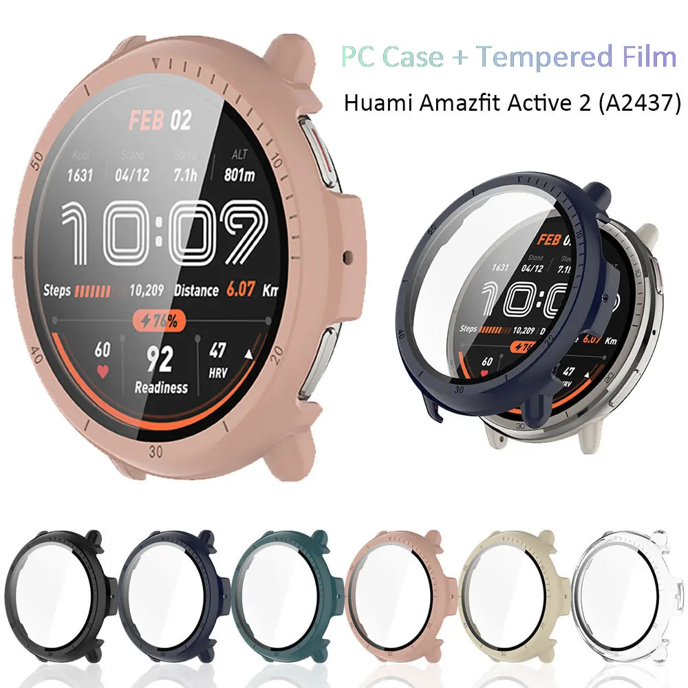 Capa protetora para relógio de pc, para huami amazfit active 2 (a2437), active2, smartwatch, à prova de choque, com película temperada