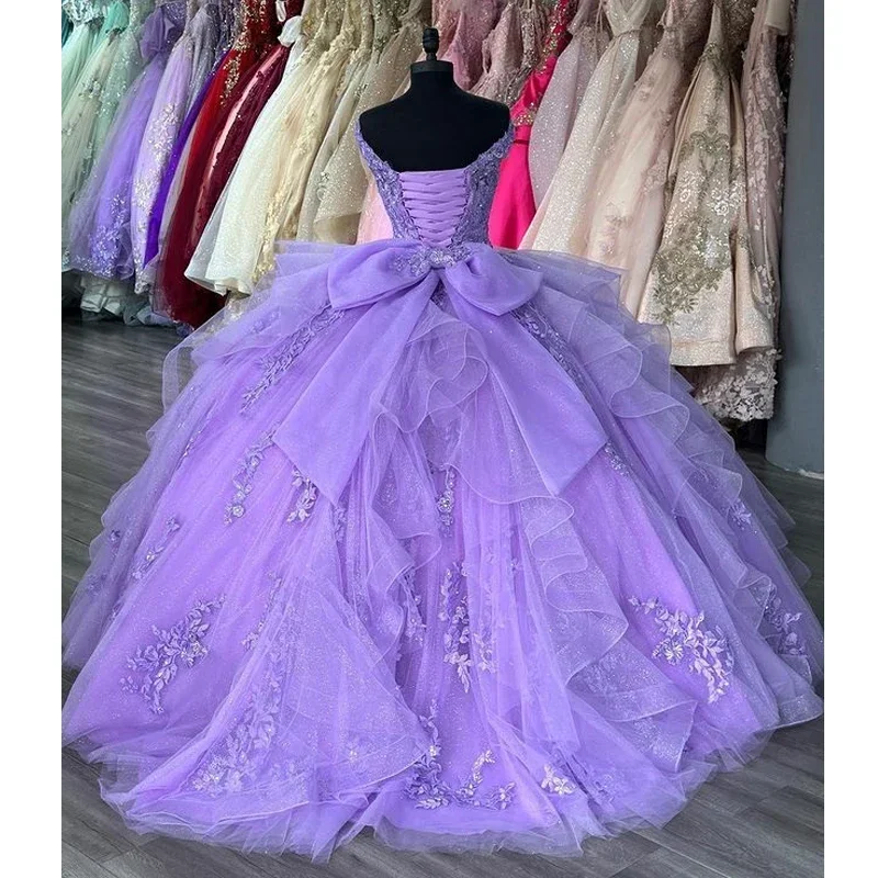 ANGELSBRIDEP-vestido de Baile de Princesa lavanda, traje de quinceañera con hombros descubiertos, apliques de encaje, cristal dulce 16, 2024