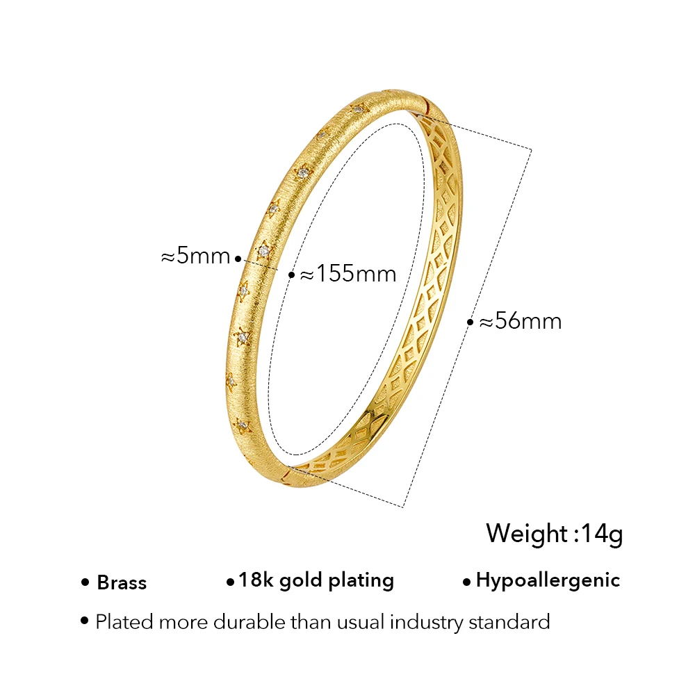 ENFASHION Pulseras Retro Brushed Stars Zircon Cuff Bracelet For Women's Brass 18K Plated Gold Delicated Fashion Jewelry B2635