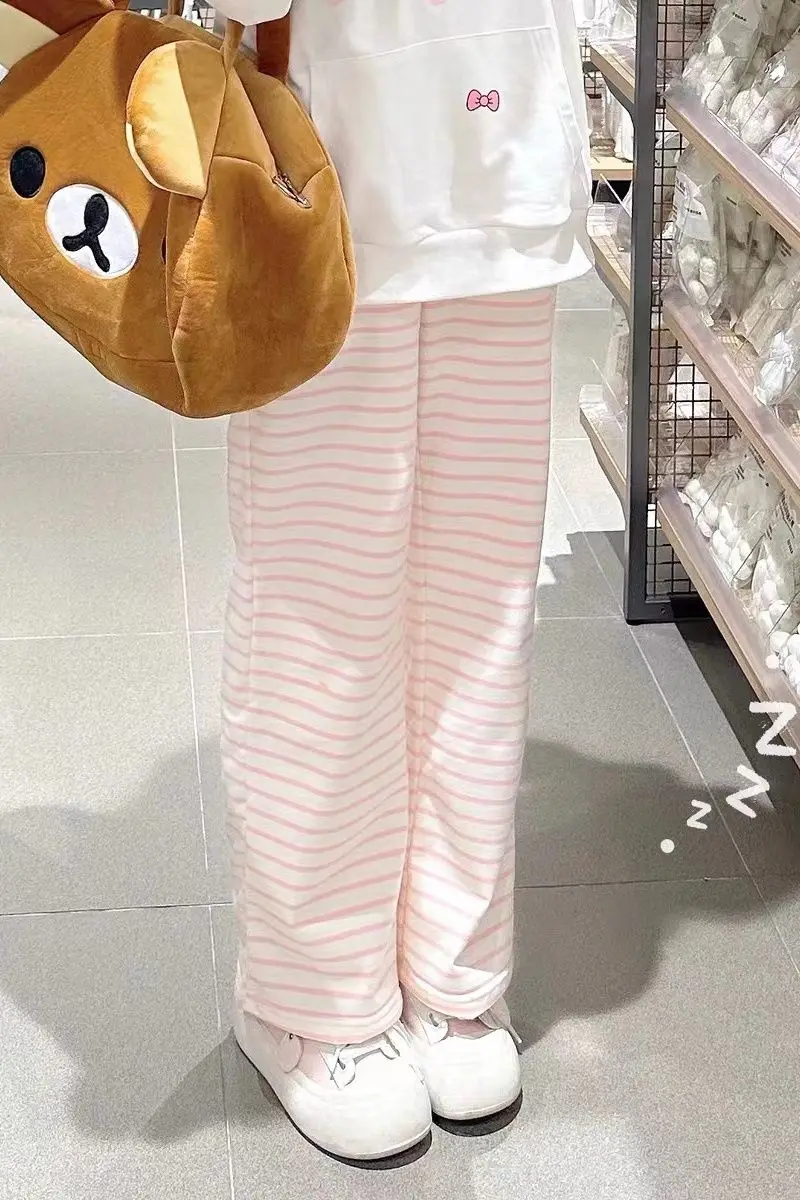 

Japanese Soft Girl Wide Leg Pants Spring Summer New Loose Preppy Style Stripe Loose Casual Straight Leg Pants Sweet Y2k Pants