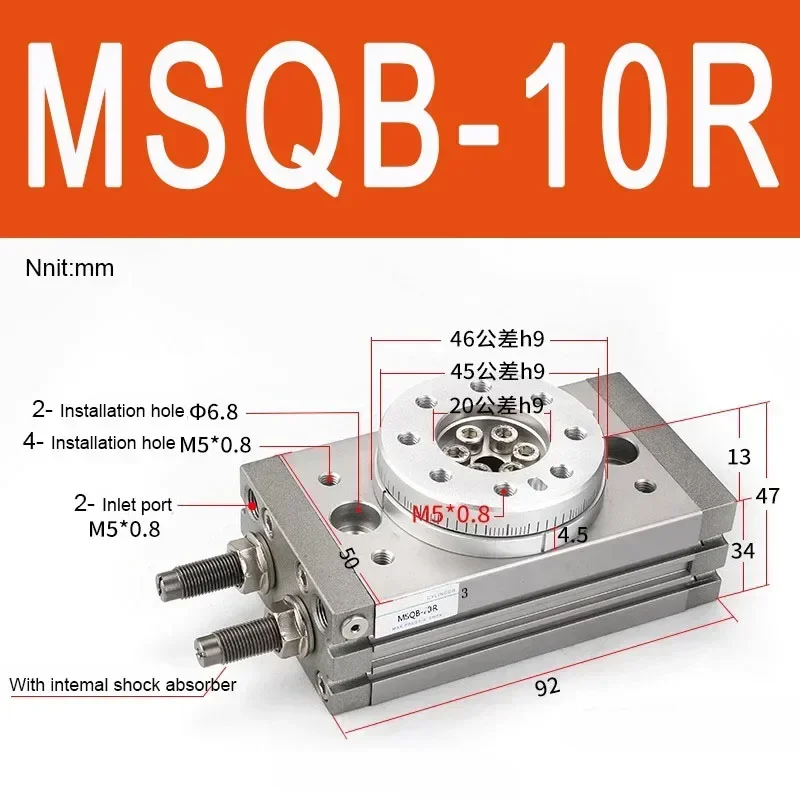 MSQB Pneumatische roterende actuator 190 °   Verstelbare zwenkrotatie voor industriële automatisering, machinesarmen