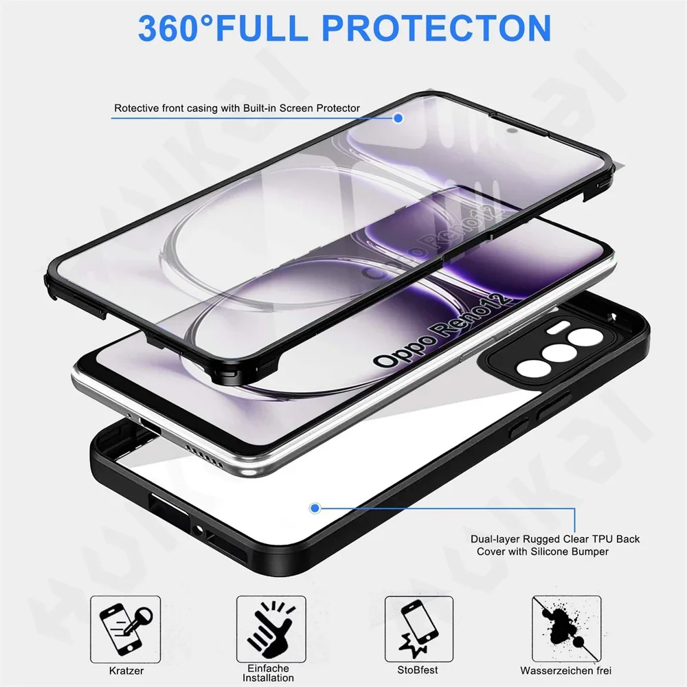 Case For OPPO Reno 12 Pro 4G 5G 360 Full Shockproof Silicone Screen Protection Phone Cover