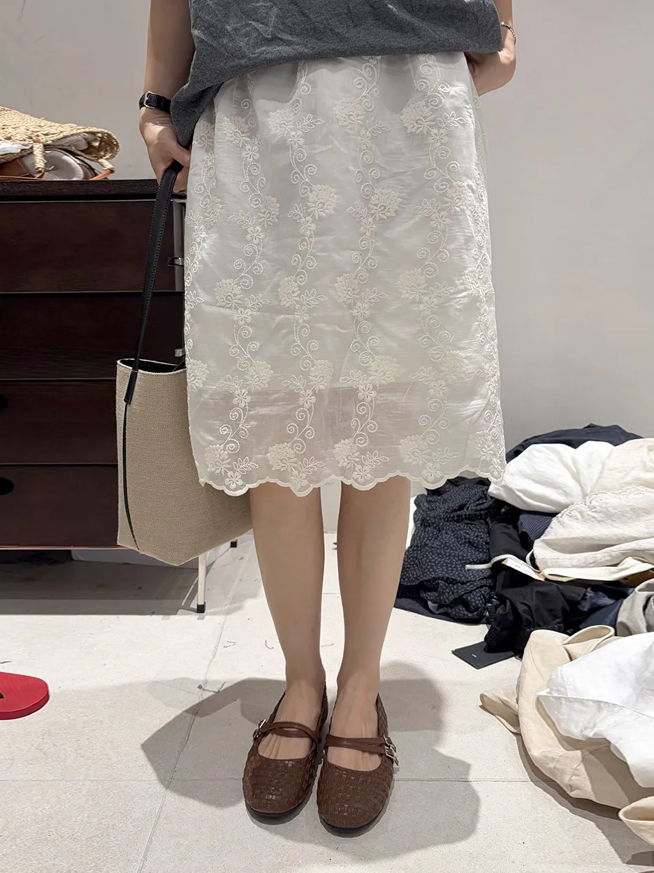 Korean Style plus Size Embroidered Casual Skirt Women's Fashionable Versatile Slimming Mid-Length A-Line Skirt view 3