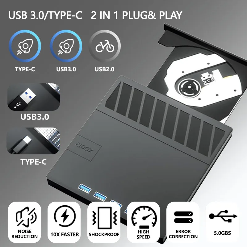 Zewnętrzny napęd Blu-ray 7 w 1 USB 3.0 Type-C CD/DVD/BD -/+RW Odtwarzacz z portem SD/TF Napęd optyczny do laptopa PC