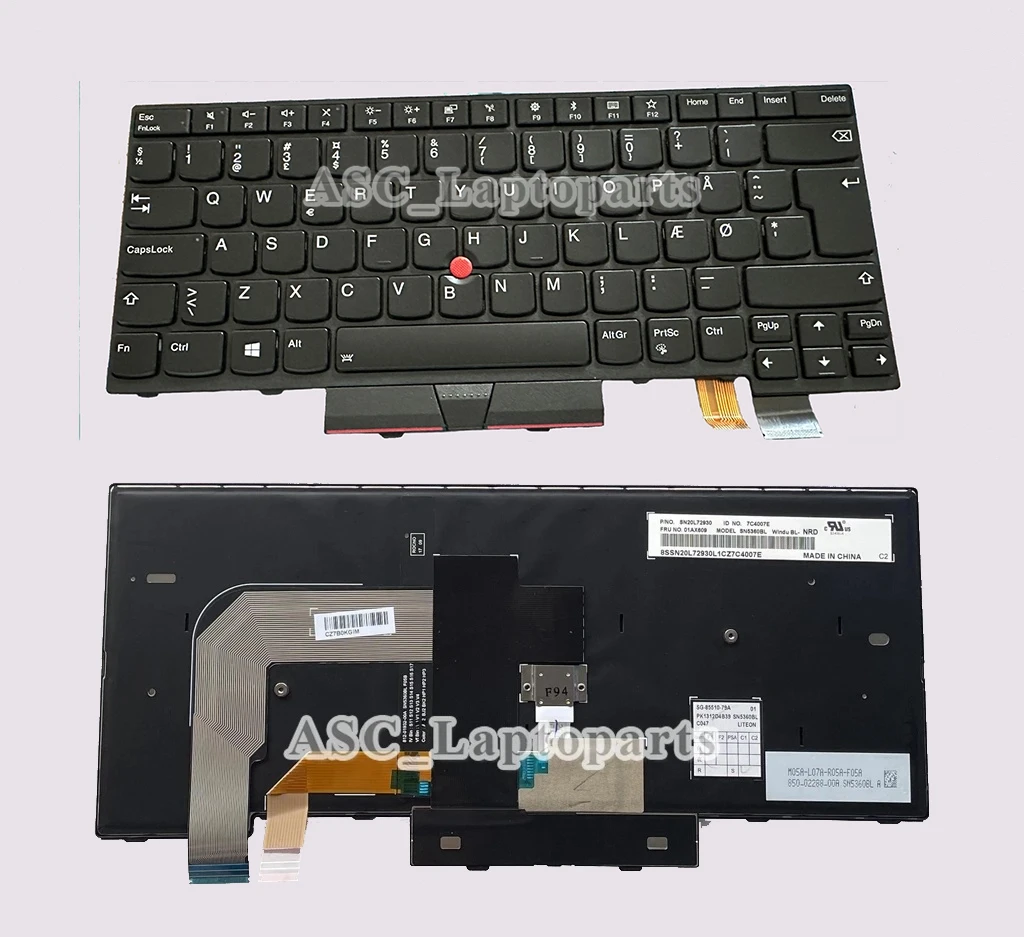 Imagem -02 - Norueguês Sueco Nórdico Svenska Teclado Finlandês para Lenovo Thinkpad T480 20l5 20l6 T470 20hd 20he A475 A485 Retroiluminado Novo dk