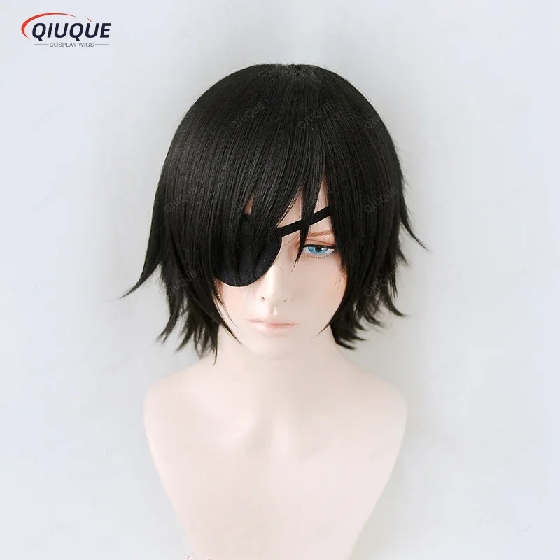 High quality anime chainsaw man cosplay Himeno cosplay wig short black heat resistant synthetic hair wigs cap eyepatch pa7943