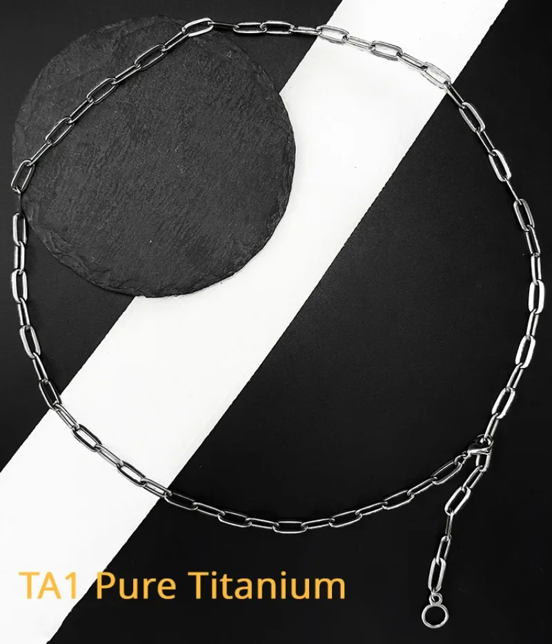 Ultra Light Pure Titanium Long O Link Chain Necklace for Men Women Sensitive Skin Anti-Allergy 5mm TA1 Titanium Chain Necklaces