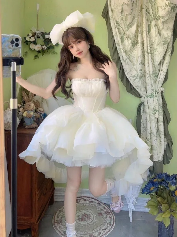 Gaoding Gaun Putri Ruxin Gaun Berbulu Gaya Perancis Rok Putri Trailing Manis Peri Rok Panjang Punggung Pendek Depan Peri