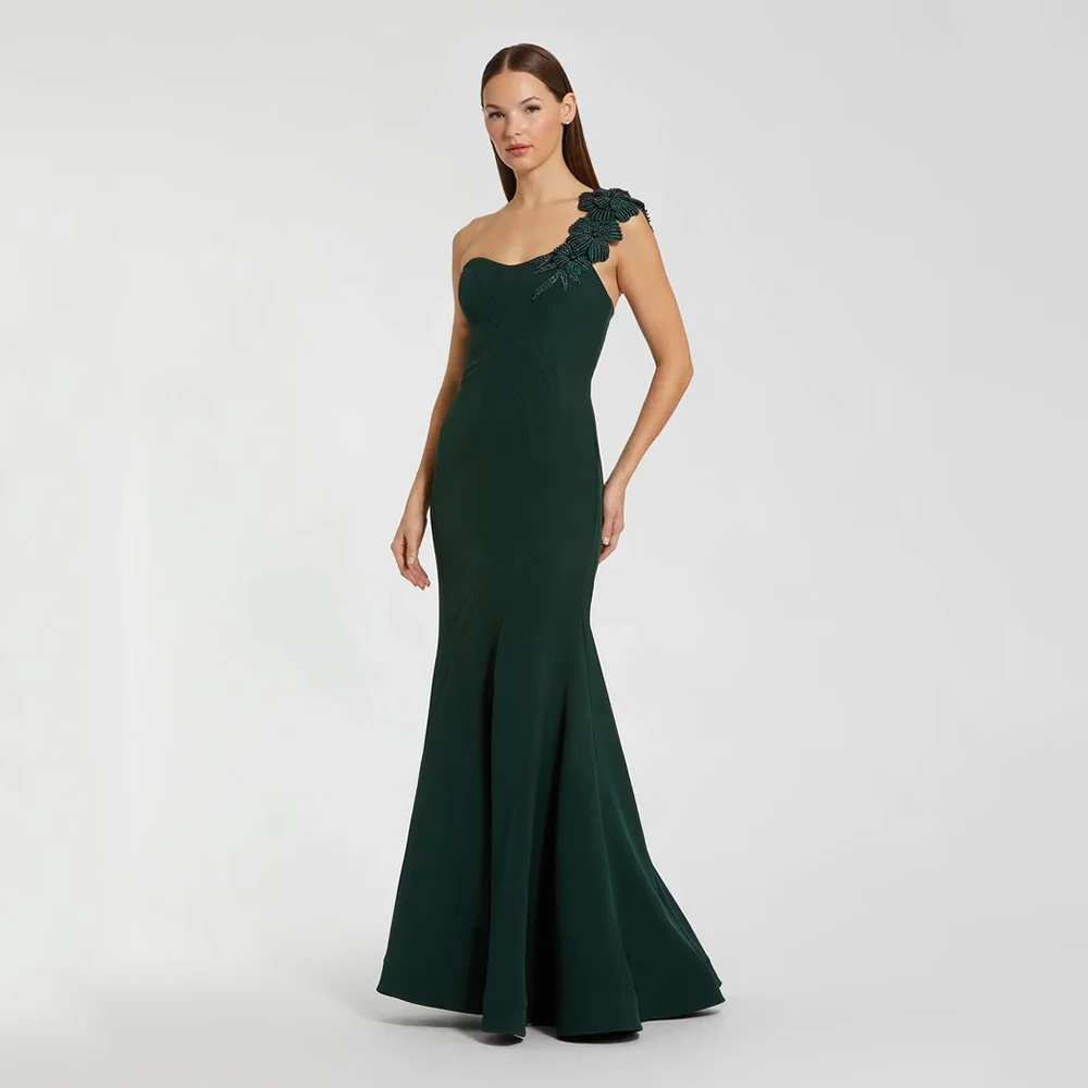 

DRESS FORU Green Simple Evening Dresses Jersey for Floor-Length One-Shoulder Sleeveless Prom Dress Mermaid Crystal Customized