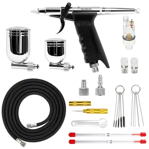 정밀 듀얼 액션 에어 브러시 키트, 0.2, 0.3, 0.5mm 바늘, 7cc, 12cc 컵 에어 호스 청소 키트, 케이크 네일 아트 문신 메이크업용