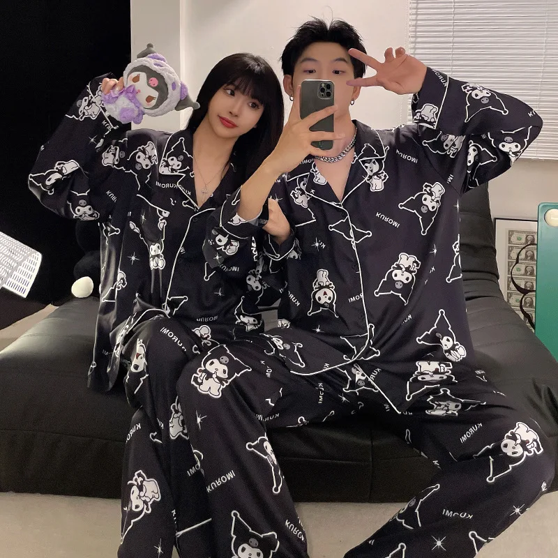 New Couples Pajamas Men Fall Ice Silk Long-sleeved High Quality Home Wear Ms. Loose Comfortable Pajamas Set Can Be Worn Outside