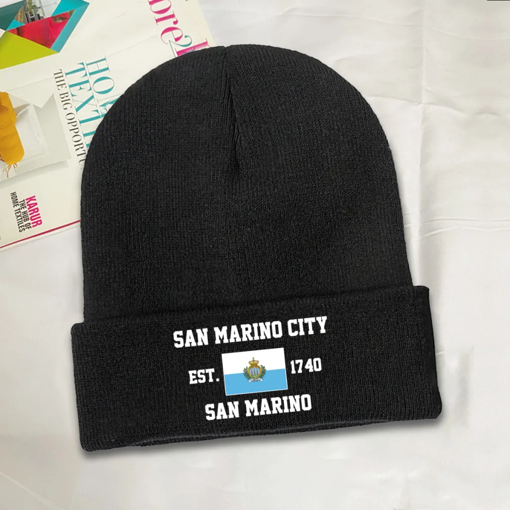 SAN Marino EST.1740 SAN Marino City Capital Men Women Unisex Knitted Hat Winter Autumn Print Beanie Cap Warm Bonnet