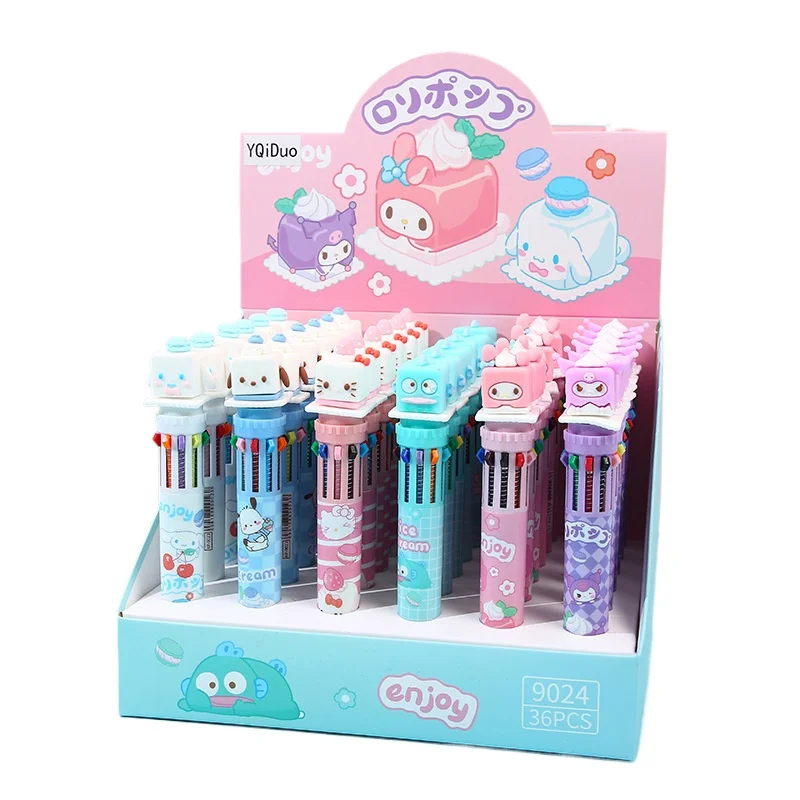 

Набор из 6 шариковых ручек Sanrio, 10 цветов, Cinnamoroll Kuromi, для студентов, разноцветные ручки, школьные принадлежности, канцелярия