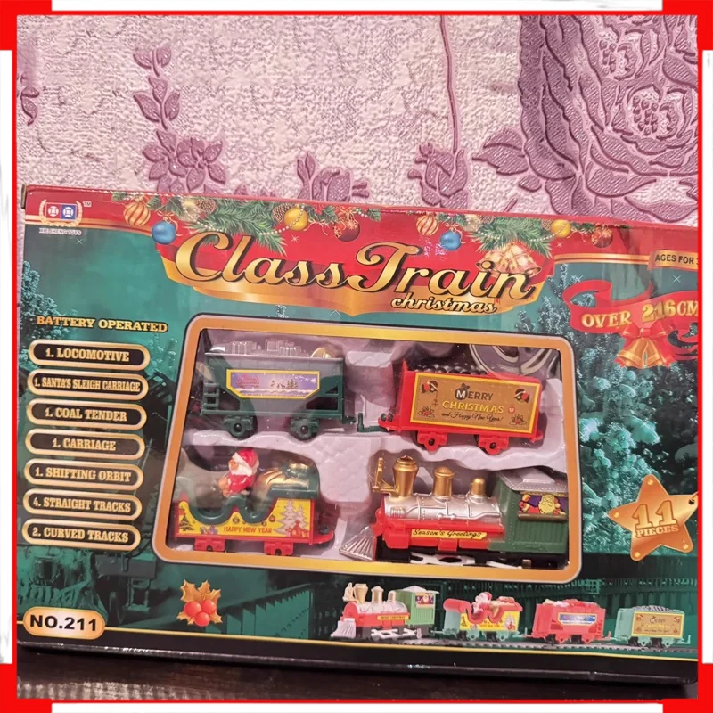 Trem de natal árvore de natal decoração para casa 2025 ornamentos pista pequeno trem música papai noel trem conjunto crianças presente natal