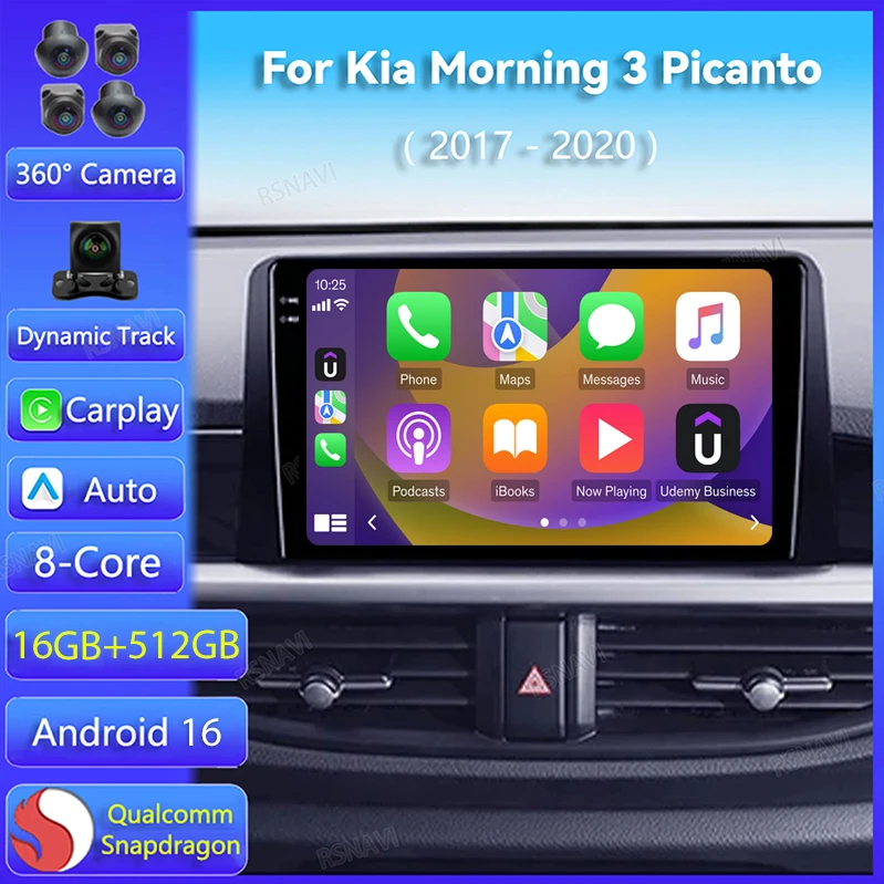 Android 16 Carplay Auto Car Radio Multimedia For Kia Morning 3 Picanto 2017 - 2020 Video Player 2K Screen 2 Din Autoradio Stereo