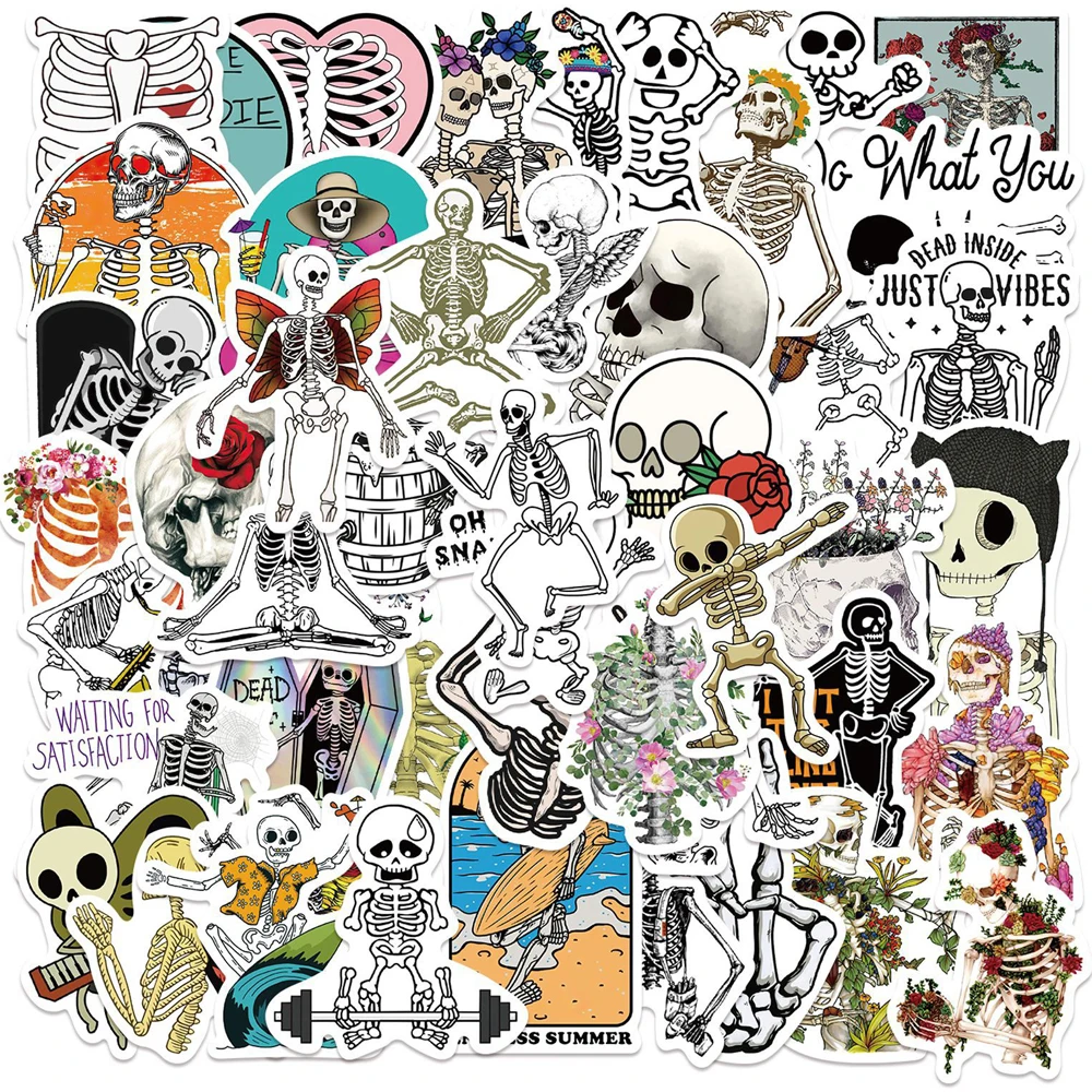 10/30/50pcs Cool Cartoon Art Terror Skeleton Skull Stickers Decal Kids Toy Skateboard Motorcycle Laptop Car Waterproof Sticker