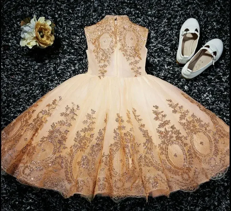 Sequin Golden Lace Baby Girl Dress 1 Year Birthday Gown Newborn Party Baptism Dress Toddlers Newborn Girl Christening Dresses