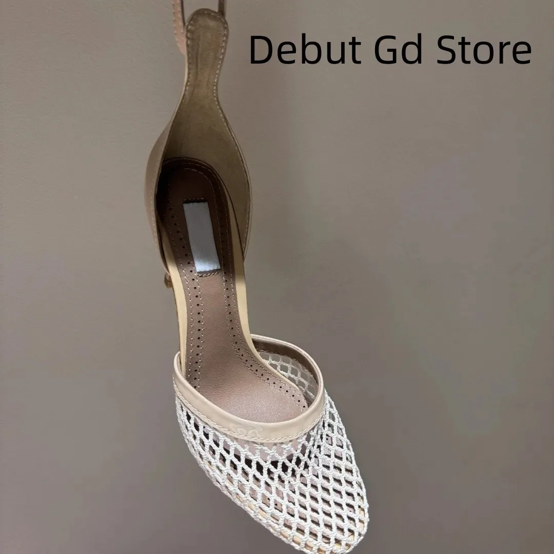 

Top Quality 2024 Summer New Hollow Mesh High Heel Sandals Sexy Thin Heel High Heel Shoes with One Button Fashion Sandals
