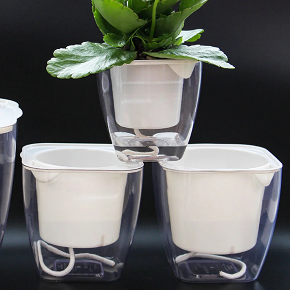 

Transparent Self-Watering Planter Indoor Garden Lightweight Plastic Herb Pot With Irrigation Foolproof