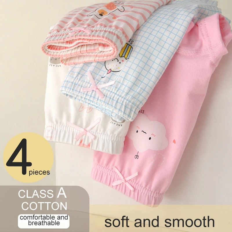 4PCS Girl Antibacterial Panties Summer 3-8Young Children Cotton Underwears Soft Breathable Briefs Baby Cartoon Knickers 2024