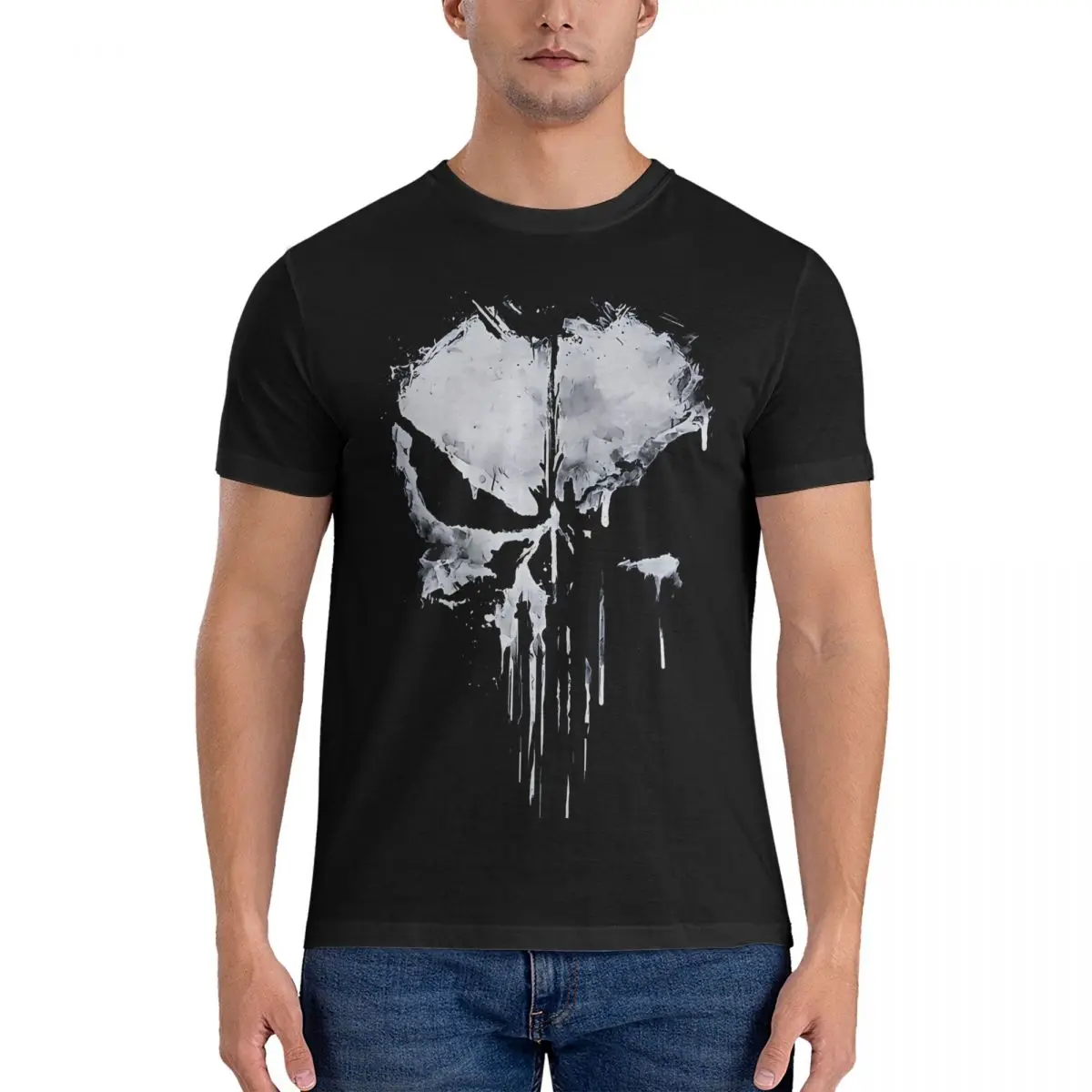 Men T-Shirt Painting Skull Call Me Cool Pure Cotton Tees Short Sleeve Marvel Daredevil T Shirt Crew Neck Clothes Gift