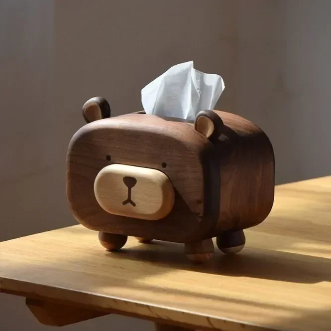 

Новейшая коробка для салфеток из черного ореха Bear Shape в Европе и Америке