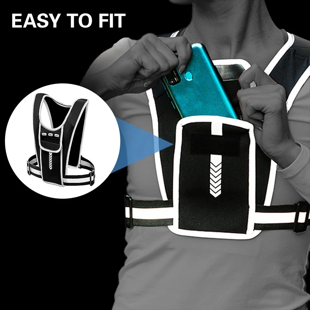 Running Vest Reflective Night Backpack with Phone Holder Water Bottle Bag Lightweight for Jogging Training Hiking Workouts