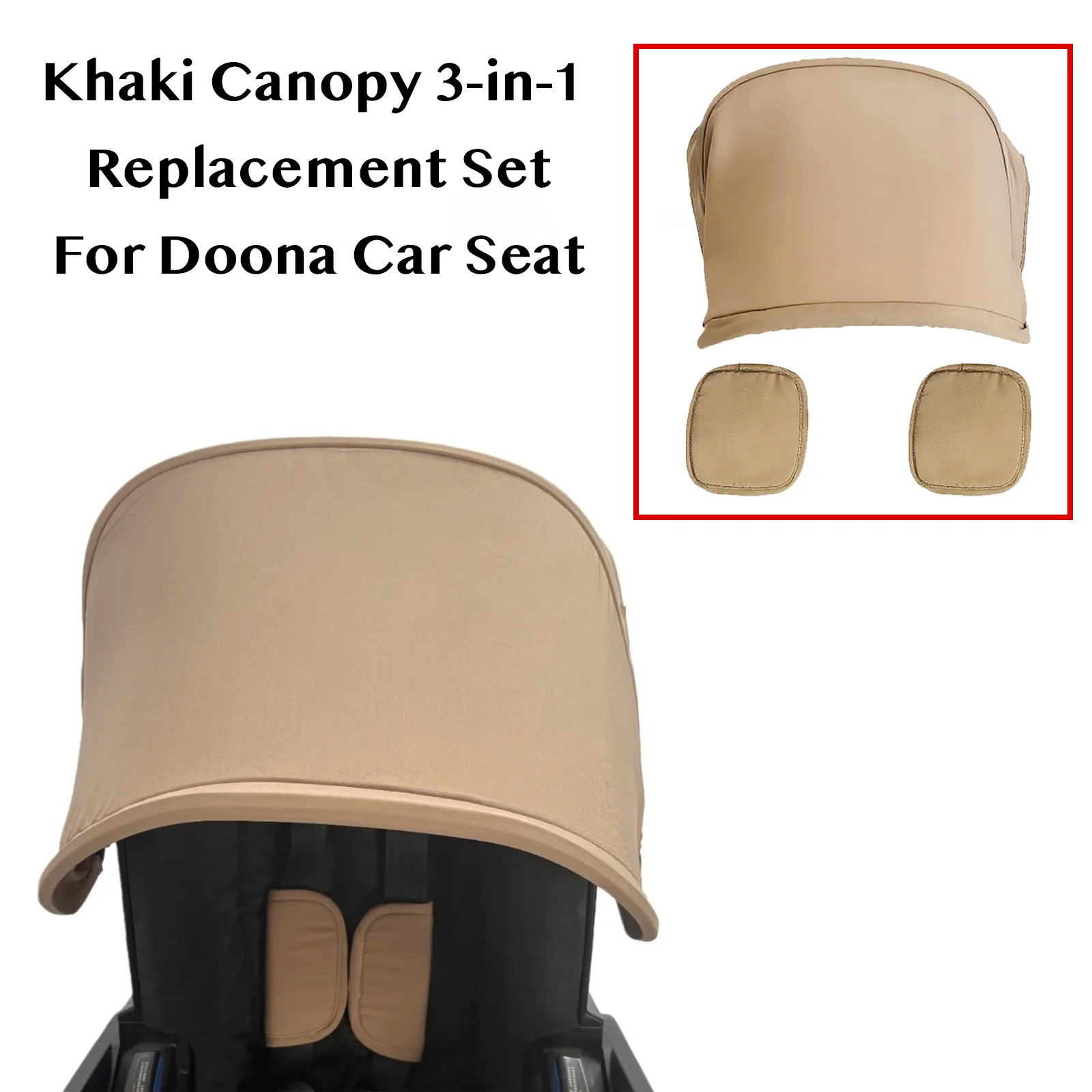 Para Doona+, Conjunto de Repuesto para Silla de Auto y Cochecito Doona - Capota Color Caqui + 2 Protectores de Hombro, Tela Suave al Tacto, Ajuste Perfecto