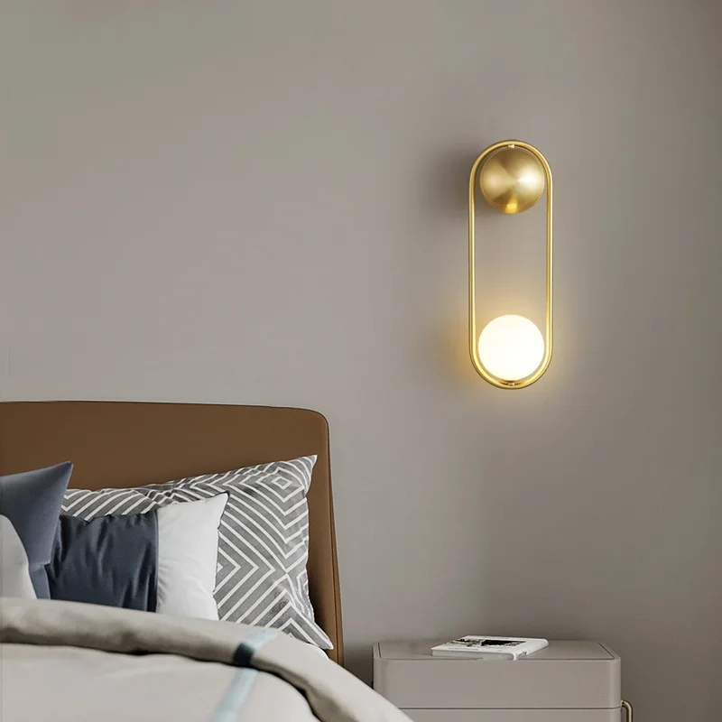 Bedroom bedside lamp light luxury all copper wall lamp modern simple hotel stairwell living room TV background wall lamp