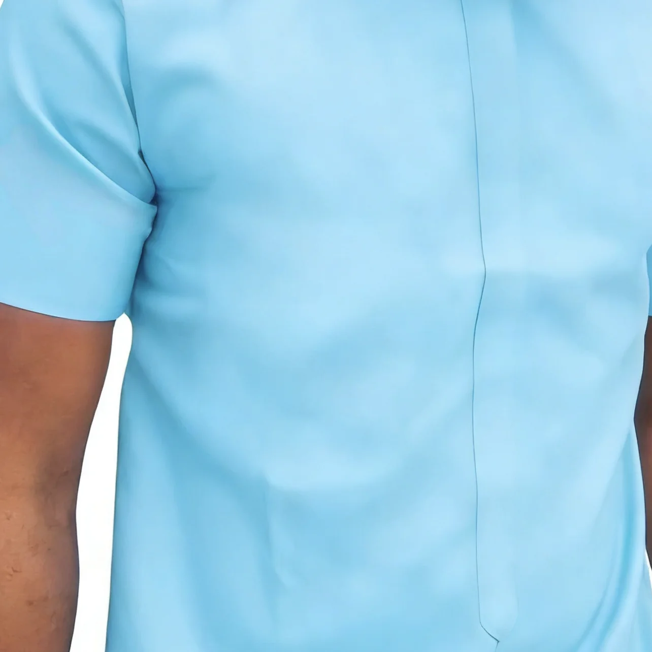 African Clothes Sky Blue Cotton Elastic Men\'s Set Short Sleeve Top+Pant Nigerian Fashion Garment Ultrathin And Breathable