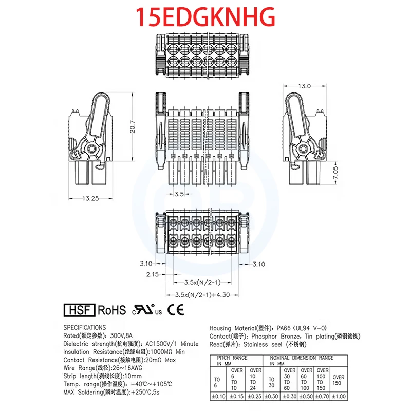 (1 Set) 15EDGKNHG - 3.5mm Spring Loaded Terminal Block PLC Module Terminal Block Servo Drive Connector 2*2P~2*18P