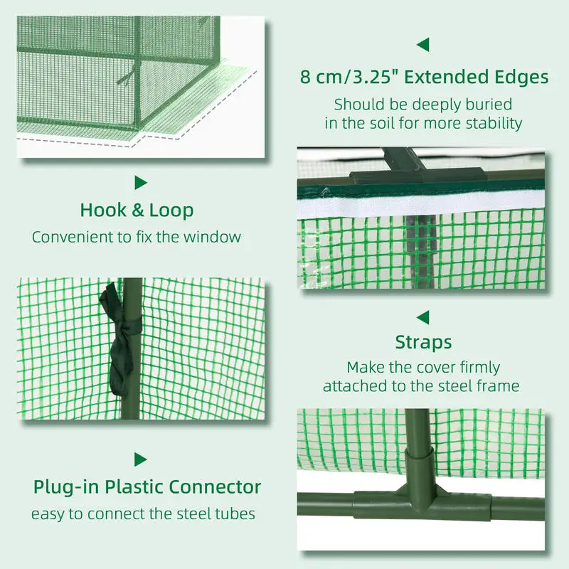 Outsunny 71" x 36" x 28" Mini Greenhouse Portable Hot House for Plants with Large Zipper Windows for Outdoor, Indoor, Garden, Green view 6