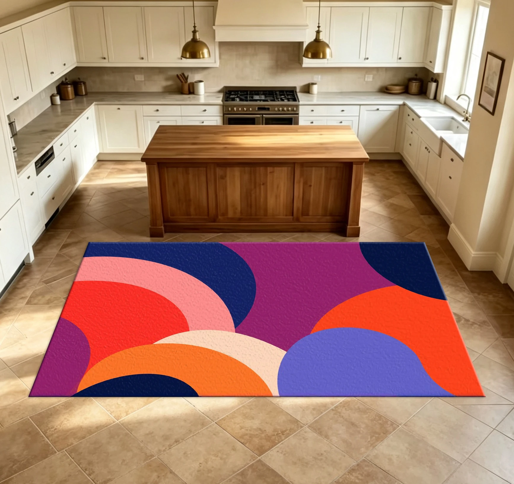 Vibrant Retro Curved Geometric Carpet, Abstract Color-Blocking Art Carpet, Suitable for Living Room Home Decor