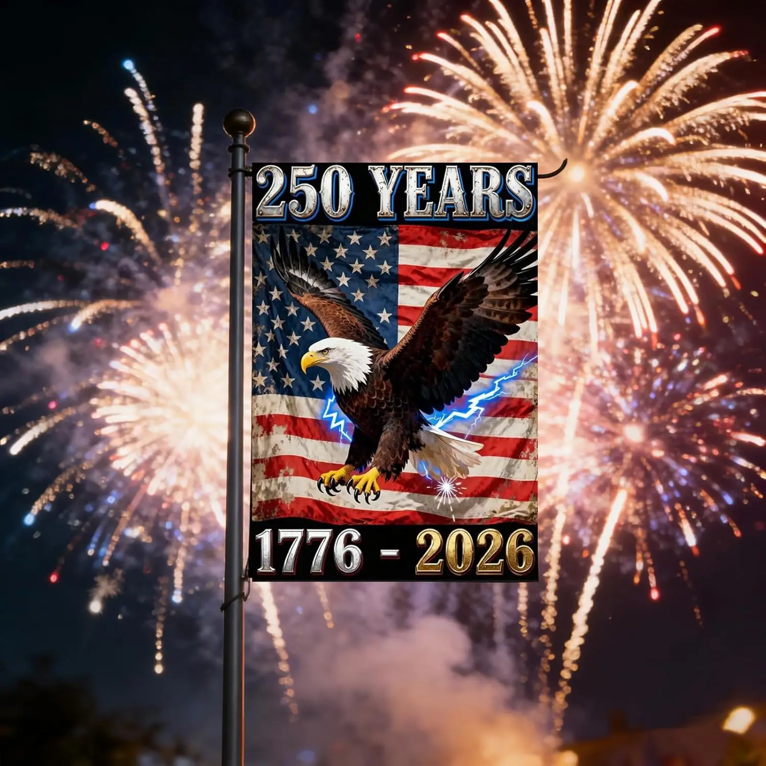250 American Anniversary Flag Red White Blue US Flag Bald Eagle Lightning 1776-2026 250 Years God Bless America Land of the  AAS