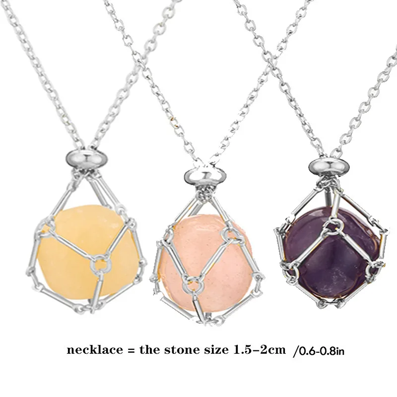 1pc Design Stone Crystal Stainless Steel Cage Holder Net Necklace Metal Chain Collecting Adjustable Pendant Jewelry