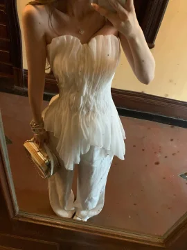 

Женская блузка-топ светло-розового цвета с плиссировкой и сетчатыми вставками, элегантная, с асимметричным подолом и оборками, 2026, для вечеринок, в стиле Y2K, уличная мода