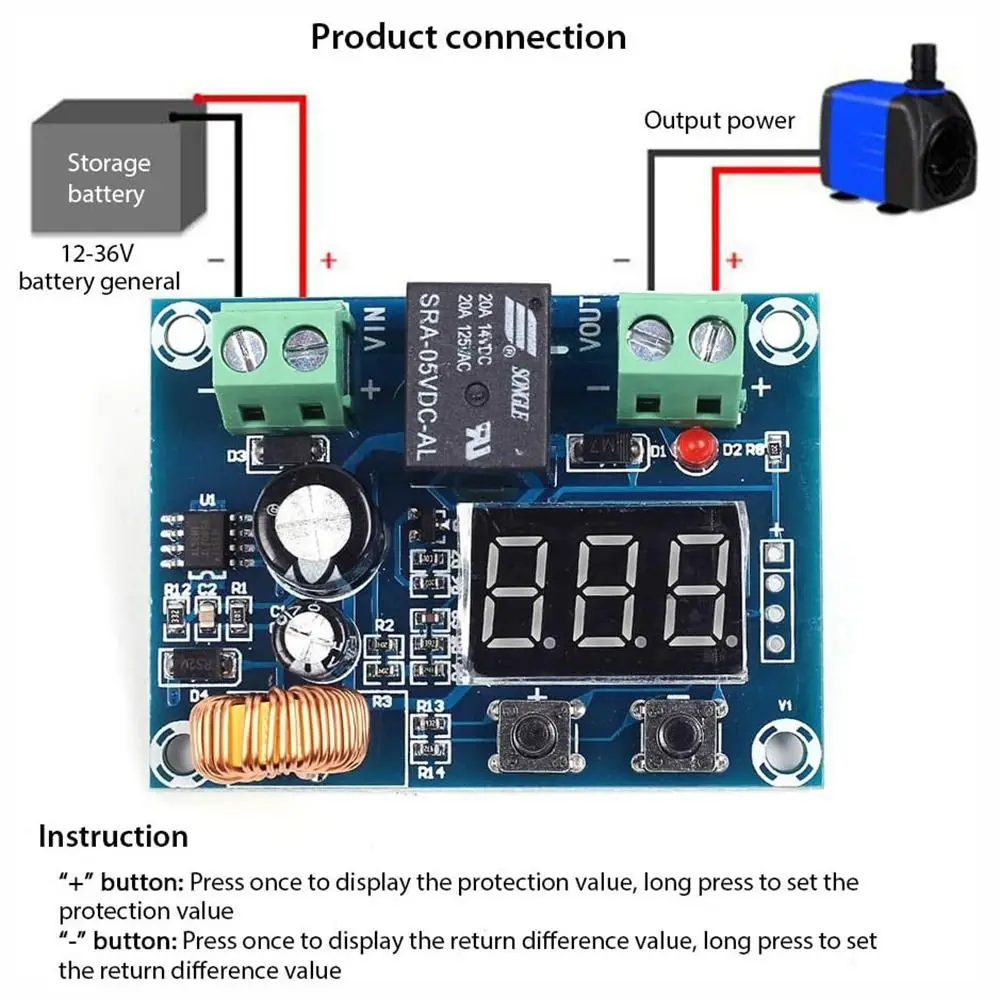 2 pces display digital dc 12v-36v proteção contra sobrecarga azul módulo protetor de baixa tensão saída chumbo ácido bateria de lítio