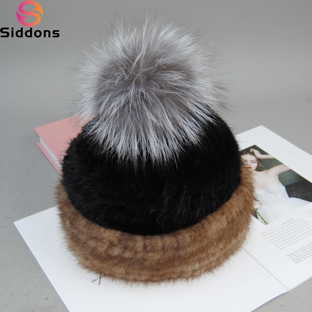 2024 New Fashion Lady Fox Fur Ball Winter Warm Women's Natural mink Fur Hat Hand-Woven Warm 100% Mink Fur Fox Fur Hat