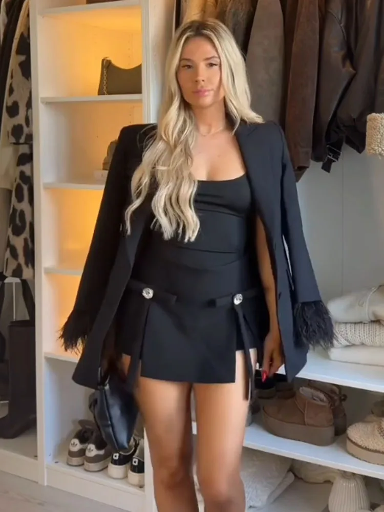 

HH женский модный костюм, ювелирные изделия, украшение на пуговицах, сексуальный тонкий жилет без рукавов, топ + шикарные мини-кюлоты на молнии, комплект из 2 предметов